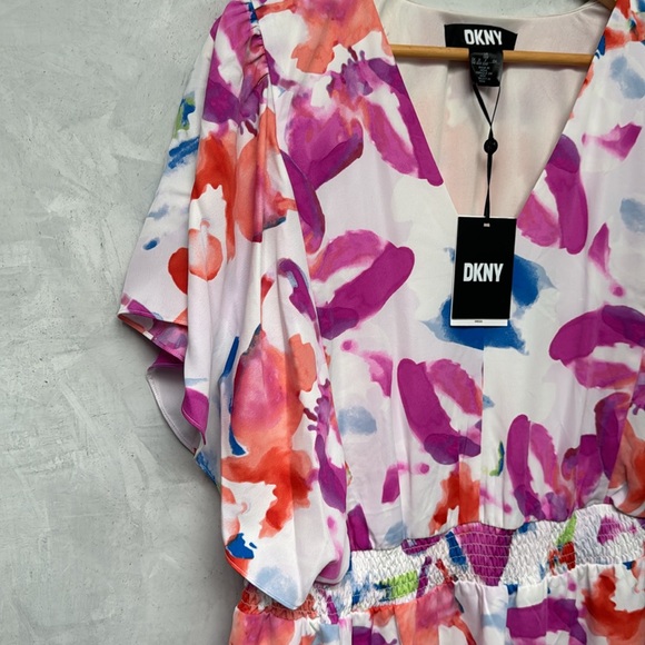 DKNY Plus Size Flutter Sleeve Smock Dress Floral Dress, Size 18w - Picture 4 of 13